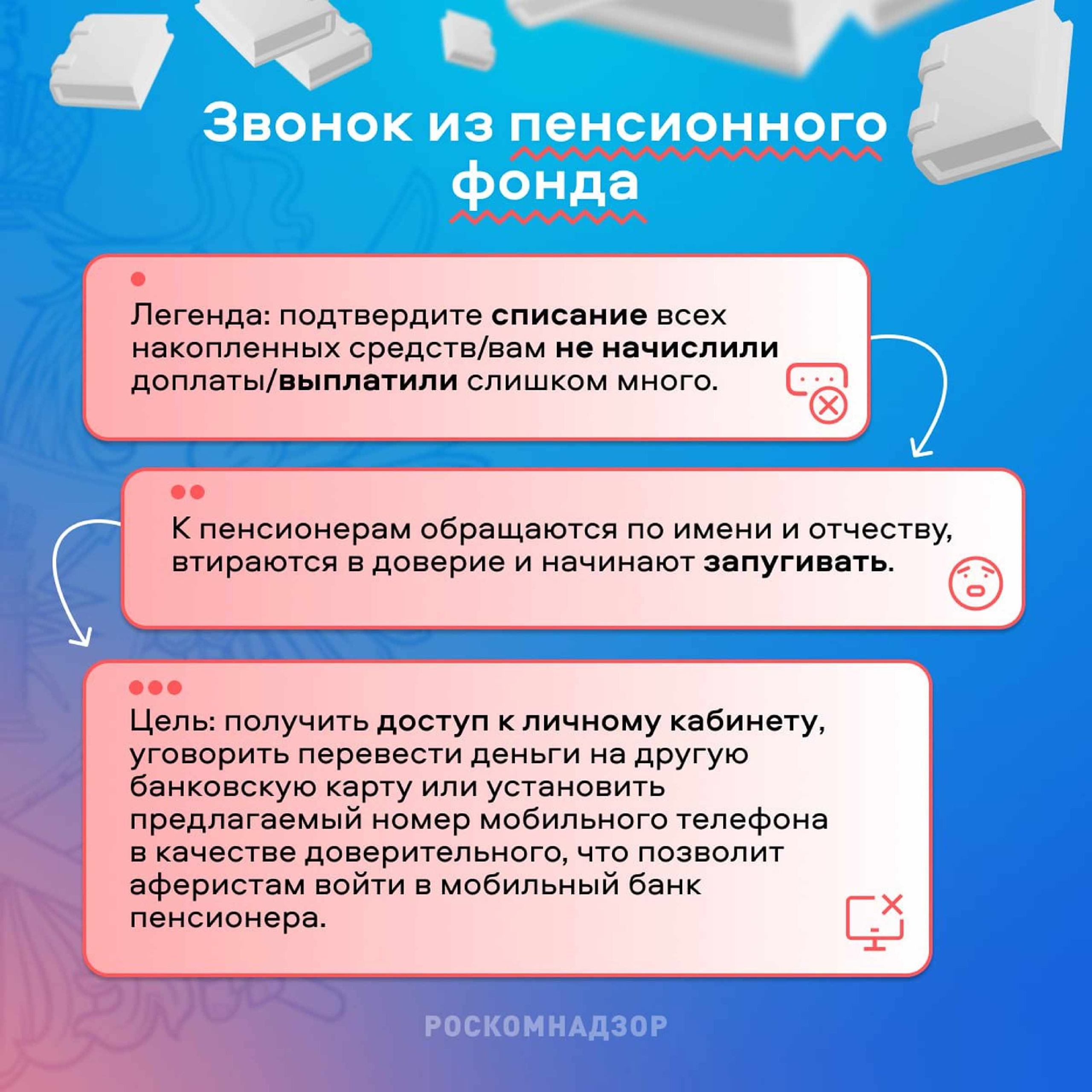 На фото описана схема мошенничества в виде звонка из пенсионного фонда